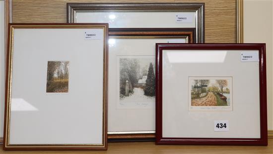 Four contemporary limited edition etchings with aquatint